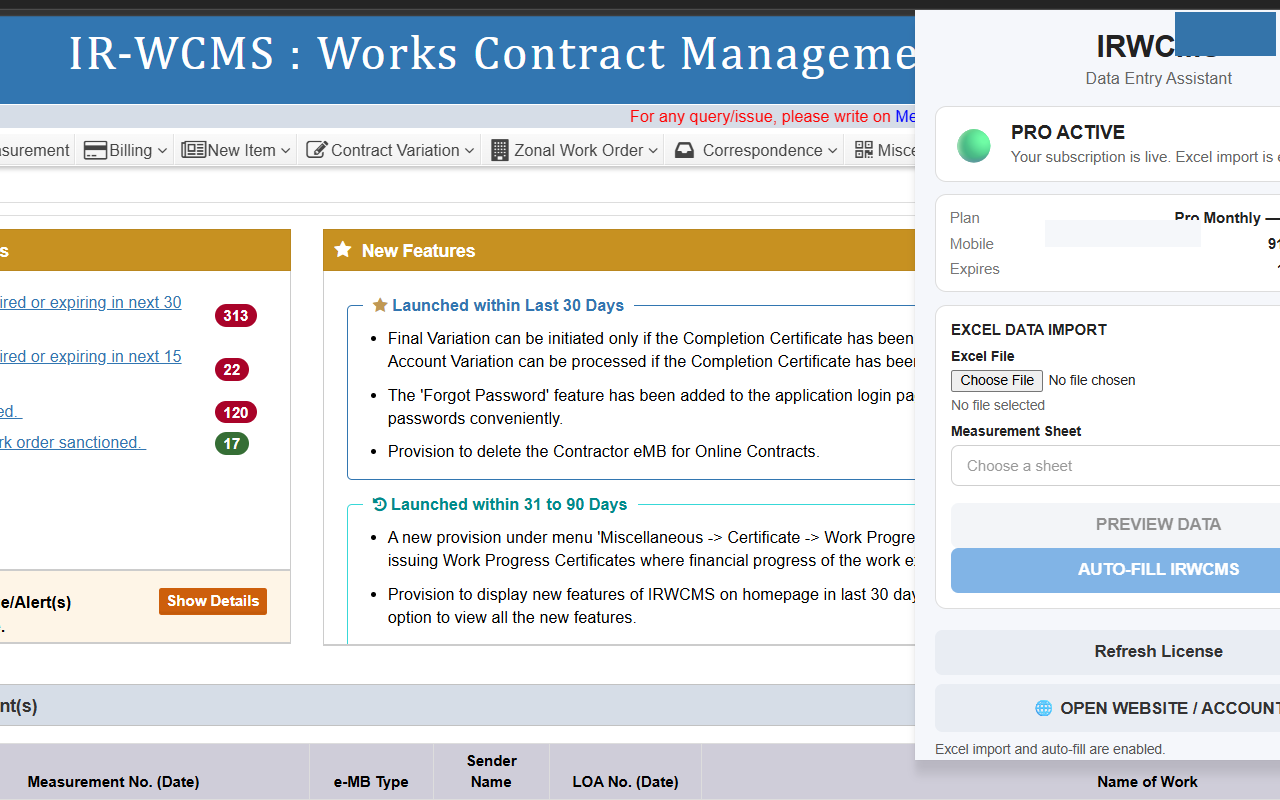 IRWCMS Data Entry Assistant Excel import confirmation